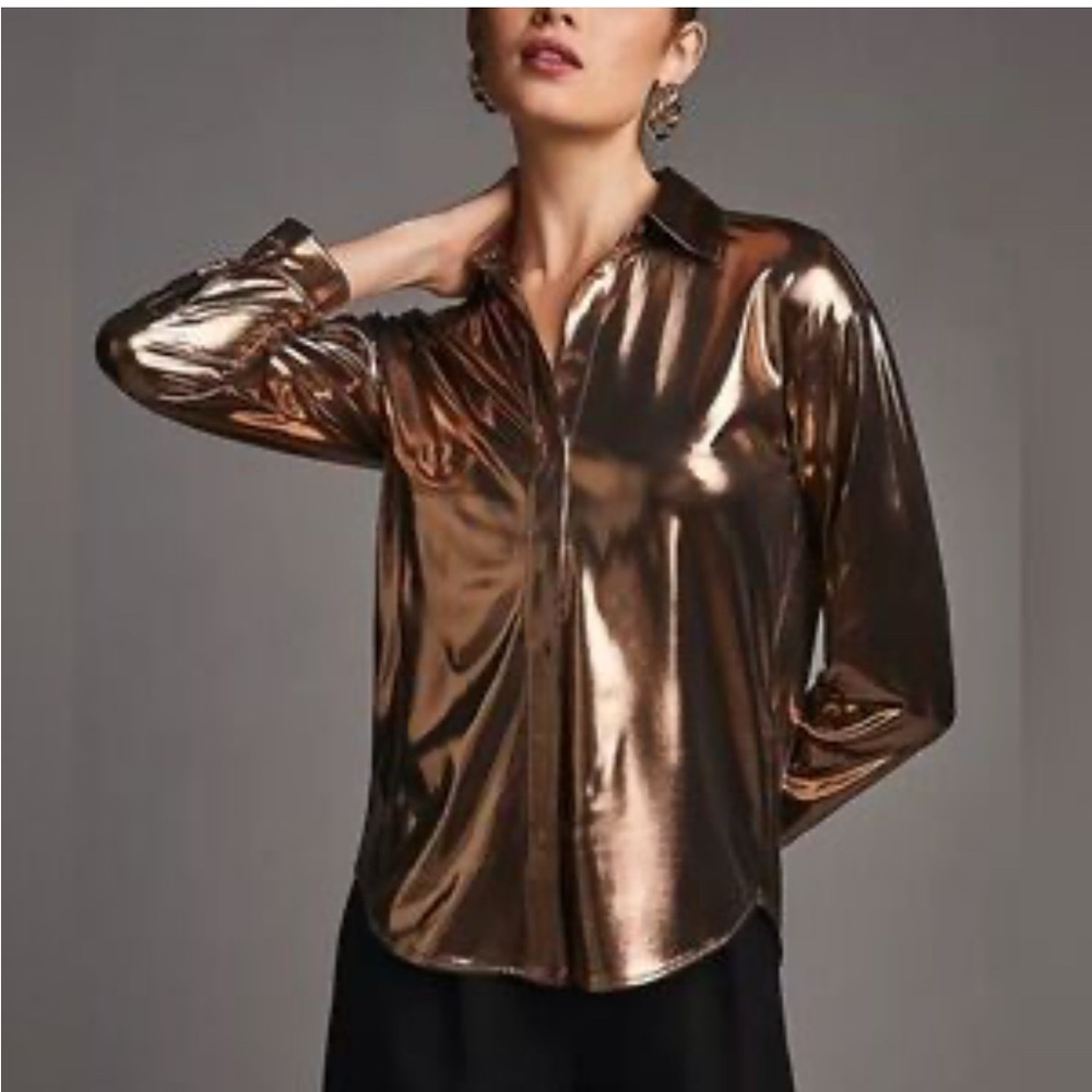 Anthropologie Shine Shirt Copper Size XL
